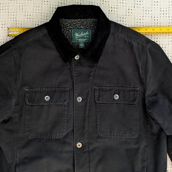 WOOLRICH Chore Barn Jacket Black Sherpa Lined Cotton Canvas Shell Men's M/L - Picture 4 of 9